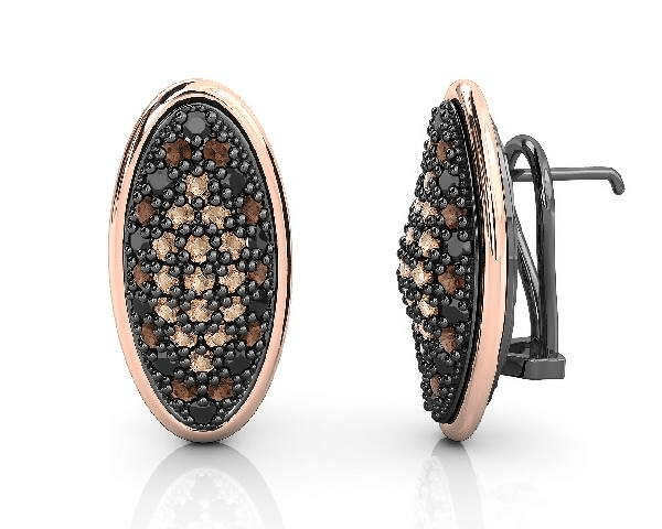 Silver Earring Gold Black Spinels Brown and Champagne CZ